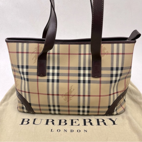 Burberry Handbags - Burberry Haymarket Check Canvas Coated Tote Shoulder Bag Studded Leather Trim
